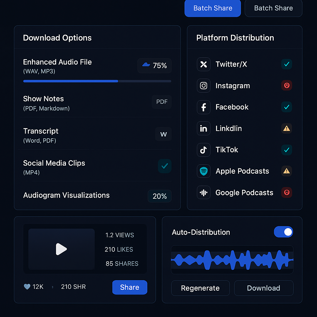 Download and share your podcast content across multiple platforms